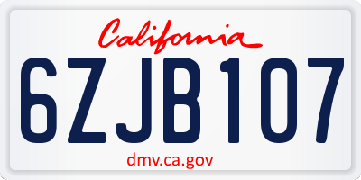 CA license plate 6ZJB107