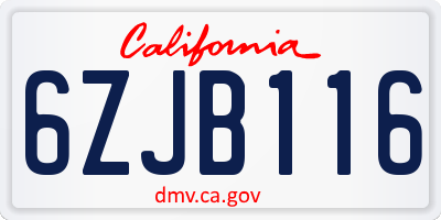 CA license plate 6ZJB116