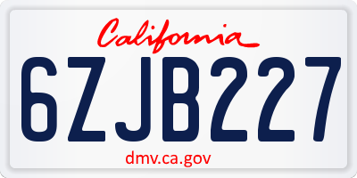 CA license plate 6ZJB227