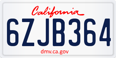 CA license plate 6ZJB364
