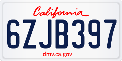 CA license plate 6ZJB397
