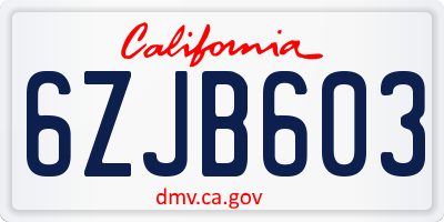 CA license plate 6ZJB603
