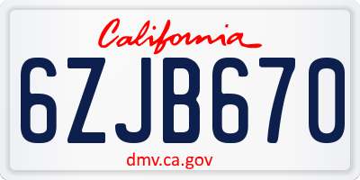 CA license plate 6ZJB670