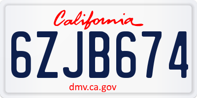 CA license plate 6ZJB674