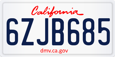 CA license plate 6ZJB685