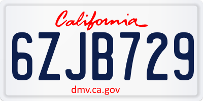 CA license plate 6ZJB729