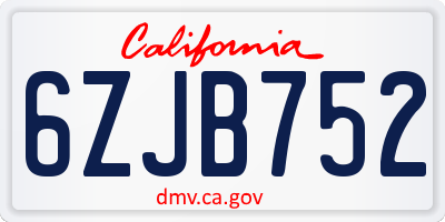 CA license plate 6ZJB752