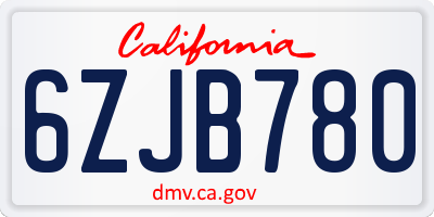 CA license plate 6ZJB780