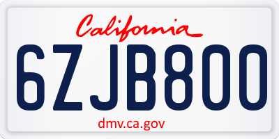 CA license plate 6ZJB800
