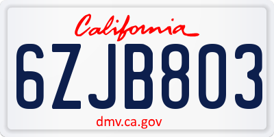 CA license plate 6ZJB803