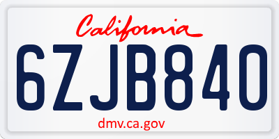 CA license plate 6ZJB840