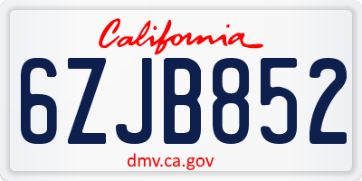 CA license plate 6ZJB852