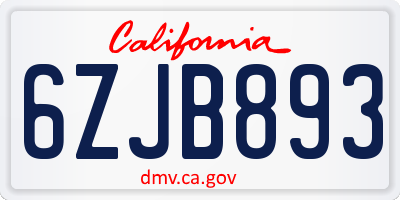 CA license plate 6ZJB893