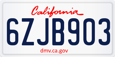 CA license plate 6ZJB903
