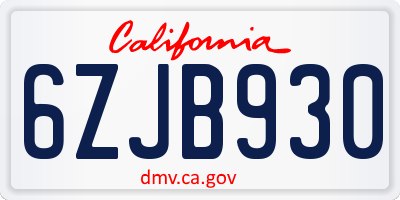 CA license plate 6ZJB930