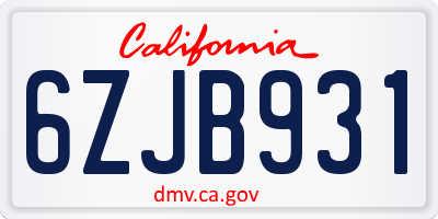 CA license plate 6ZJB931