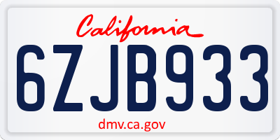 CA license plate 6ZJB933