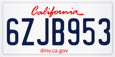 CA license plate 6ZJB953