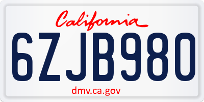 CA license plate 6ZJB980