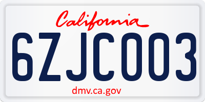 CA license plate 6ZJC003