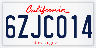 CA license plate 6ZJC014