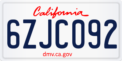 CA license plate 6ZJC092