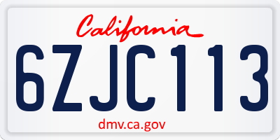 CA license plate 6ZJC113