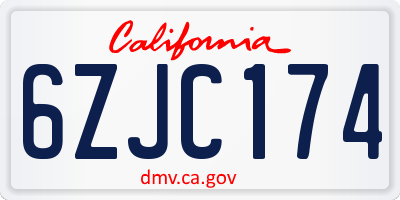 CA license plate 6ZJC174