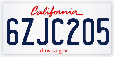 CA license plate 6ZJC205