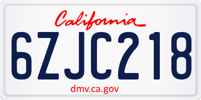 CA license plate 6ZJC218
