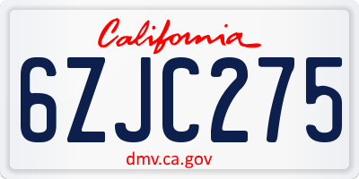 CA license plate 6ZJC275
