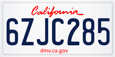 CA license plate 6ZJC285