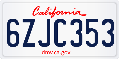 CA license plate 6ZJC353