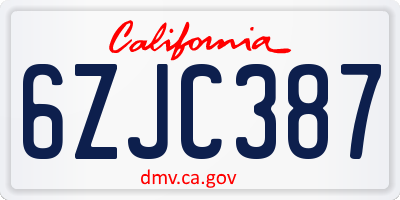 CA license plate 6ZJC387