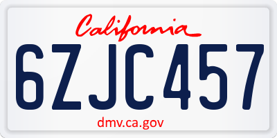 CA license plate 6ZJC457