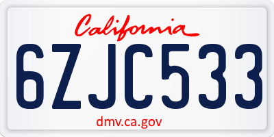 CA license plate 6ZJC533