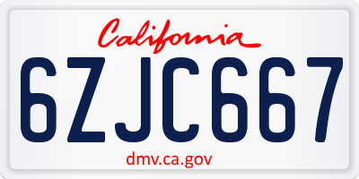 CA license plate 6ZJC667