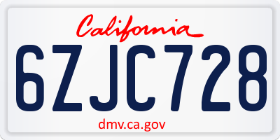 CA license plate 6ZJC728