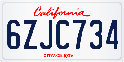 CA license plate 6ZJC734