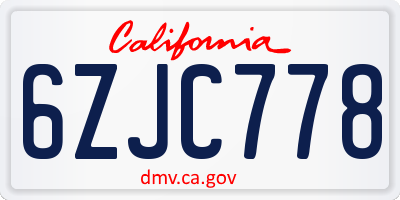CA license plate 6ZJC778