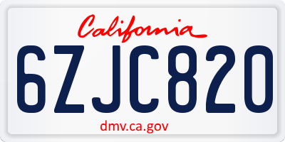 CA license plate 6ZJC820