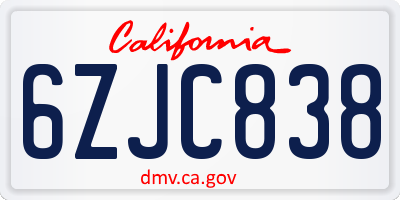 CA license plate 6ZJC838