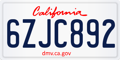 CA license plate 6ZJC892
