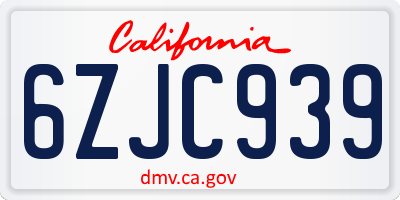 CA license plate 6ZJC939