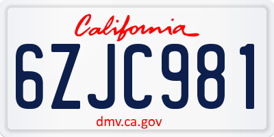 CA license plate 6ZJC981