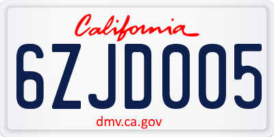 CA license plate 6ZJD005