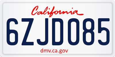 CA license plate 6ZJD085