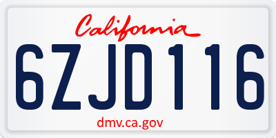 CA license plate 6ZJD116