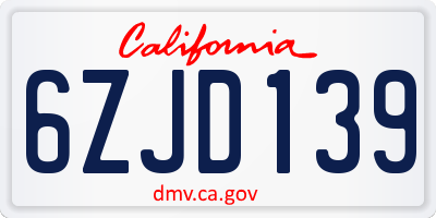 CA license plate 6ZJD139