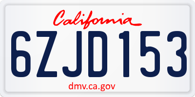 CA license plate 6ZJD153